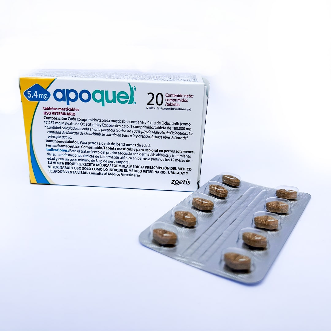 Apoquel Mascticable 5.4 mg Tratamiento Dermatitis Alérgica en Perros