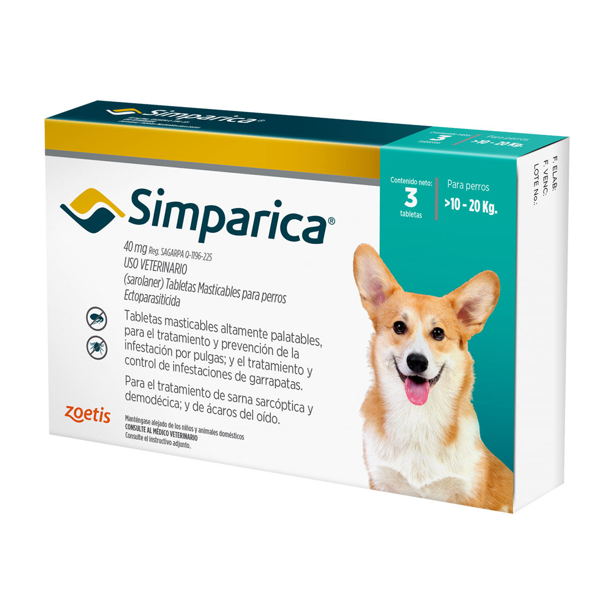 Zoetis Simparica Garrapaticida Pulgicida Canino 3 Tabletas Masticables